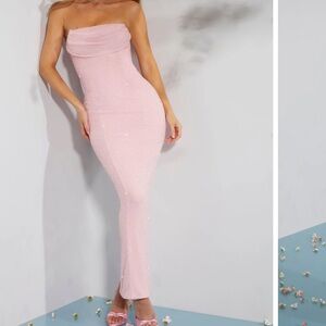 Oh Polly Blush Strapless Maxi Dress